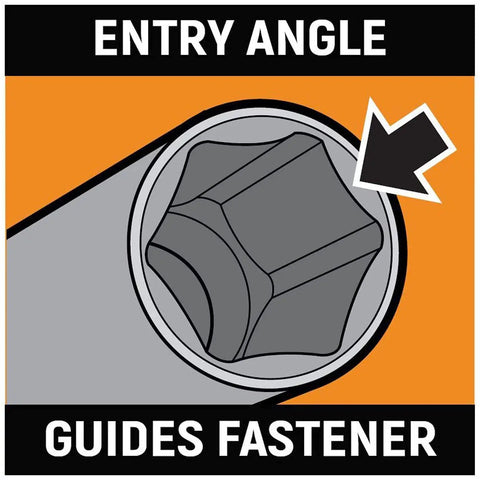 Illustration showing 1/2 Inch Drive 6 Point Standard Impact Socket 28mm Off Corner Loading For Reduced Fastener Rounding With Black Oxide Finish
