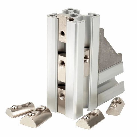 Dead Solid M6 Spring T Nuts Designed For 4040 Aluminum Extrusion Profiles Heavy Duty 8.8 Grade Carbon Steel, side view with toggle fasteners.