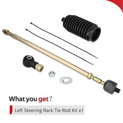 Left Steering Rack Tie Rod Kit For Polaris RZR Ranger UTVs 400 500 570 700 800 900 1000 From 2008 To 2021 Heavy Duty Bolt On Upgrade Durable Steel Build Beefed Up Breeze Brutus EM1400, steel kit with boot and hardware