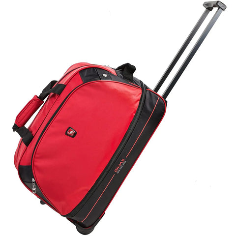 Rolling Duffle Bag With Wheels 22 Inch Weekender Carry On Luggage Expandable From 50L To 60L Red For Men And Women side view