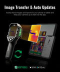 F2W Thermal Imaging Camera With Live Super Resolution Converts 256x192 IR To 640x480 Clarity Crystal Clear Night Vision 6 Inch Display Portable Thermal Camera For Home Roofing Electrical Inspections showing app image transfer
