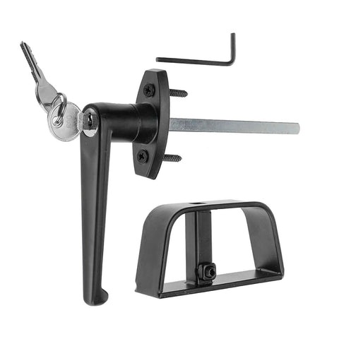 Heavy Duty Shed Door Latch L-Handle Lock Kit With 2 Keys For Barn Doors, 4 1/2 Inch Stem, Chrome Plated Zinc Alloy With Black Powder Coat Finish