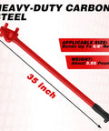Heavy Duty Reverse Head Rebar Bender For 5/8 Inch Metal Rods, 35 inch red manual steel bending tool with rubber grip.