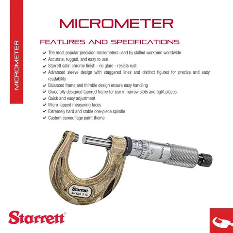 Beefy Outside Micrometer With One Piece Spindle, Satin Chrome Finish, Advanced Sleeve Design, 0-1 Inch Range, Rust Resistant