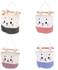 Wall Mounted Hanging Storage Bag Organizer With Solid Wooden Bar For Closets And Doorways Offers Nifty Multi Pockets For Remotes And Keys With Zero Drama Setup, featuring cat designs and various color patterns.