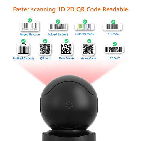 Automatic Omnidirectional Desktop Barcode Scanner Hands Free USB Wired QR Code Reader For 1D 2D Barcodes scanning examples shown