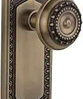 Egg And Dart Door Plate With Meadows Knob Passage Set For 2.75 Backset Antique Brass Solid Brass Plates With Lead Crystal Knobs Classic Vintage Vibe For Closets And Hallways Restoration Ready in ornate design