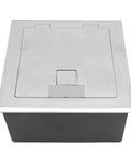 Heavy Duty Recessed Floor Outlet Kit With Bulletproof Stainless Steel Safety Cover and Tamper Resistant Doors, top view.