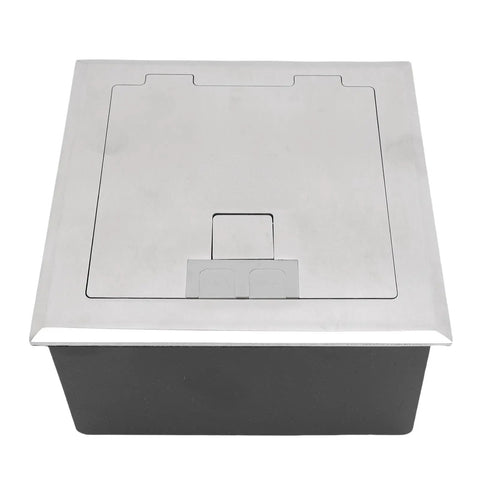 Heavy Duty Recessed Floor Outlet Kit With Bulletproof Stainless Steel Safety Cover and Tamper Resistant Doors, top view.