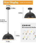 Industrial Pendant Lights 11.8 Inch Black Dome Fixtures With Adjustable Vintage Hanging Lamps size and bulb recommendations