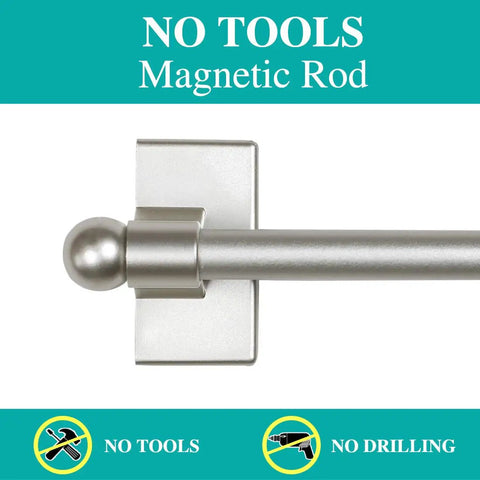 Close-up view of 4 Pack Magnetic Curtain Rods For Metal Doors And Appliances Adjustable From 16 To 28 Inches Half Inch Diameter Nickel Finish Versatile Cafe Curtain Rods For Windows Cabinets Refrigerators And More Easy No Drill Install showing end design.