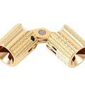 Close-up of Ten Pack Brass Hidden Cabinet Hinges M8x18mm With Concealed Cylinders, 180 Degree Opening in polished brass.