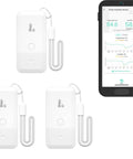 Smart Wireless Thermometer Hygrometer Three Pack With LoRa Based Protocol Wide Temperature Range For Freezer Fridge Greenhouse And Pet Cage App Alerts Email And Text SMS Alerts Five Years Battery Life Hub Required, three white sensors