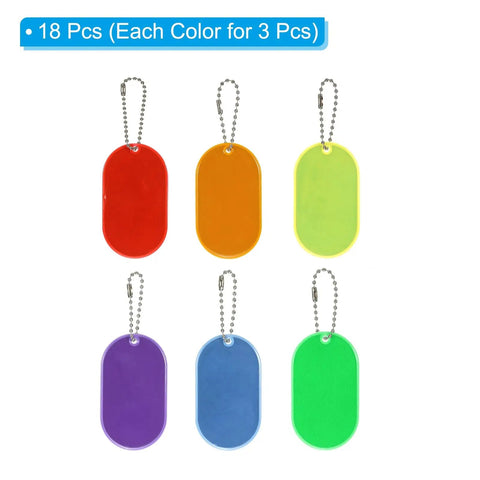Six multicolor pendants in 18 Pack Reflective Safety Pendants For Backpacks Keychains And Gear Multicolor Reflectors For Night Cycling Running Walking And Wheelchairs See And Be Seen Ready To Boost Visibility And Safety