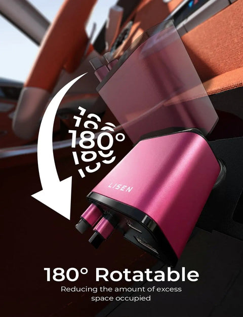 Retractable Car Charger Featuring 84W USB C Fast Power Dual Snakes mounted 180° rotatable in a car for efficient use.