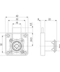 Technical drawing of Drawer Lock Cam Lock With Rosette For Furniture Office Cabinets Central Lock 18 mm Diameter 22 mm Length