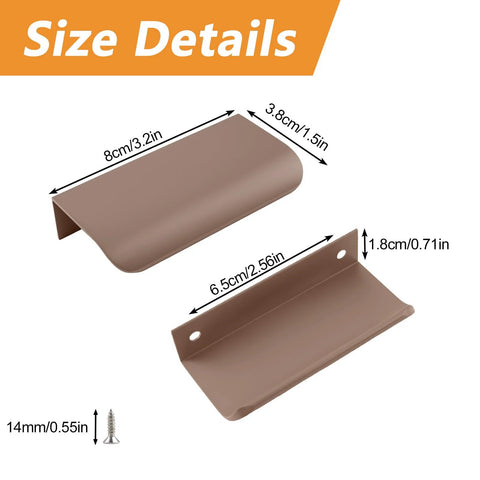 Size details of Finger Edge Pulls Self-Adhesive 8 Pack Concealed Cabinet Drawer Handles Modern Curved Aluminum Alloy 80mm Brown