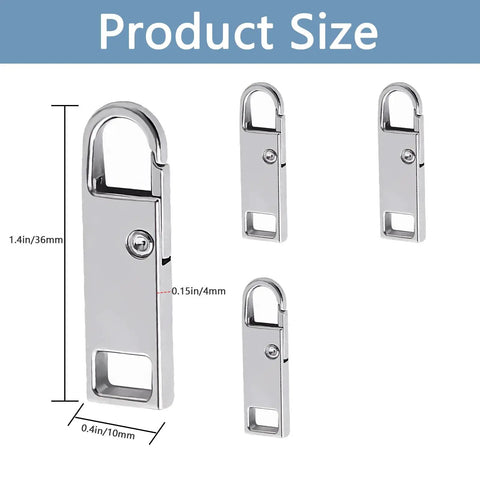 Zipper Pull Replacement Set Six Pack Metal Zipper Handles For Luggage Backpacks 36mm size comparison image