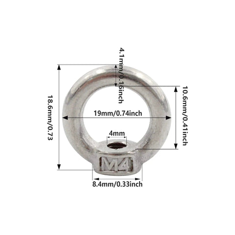 Image of 10 Pieces Stainless Steel Lifting Eye Nuts M4 Threaded Ring Shaped Eye Bolts with 19mm Outer Diameter and 10.6mm Inner Ring
