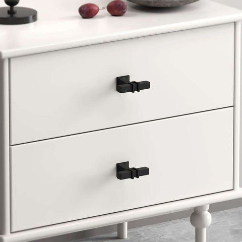 Slick Matte Black Cabinet Knobs 24 Pack Modern Square Drawer Pulls Tight Fit For Kitchen Cabinets And Bathrooms Fresh Upgrade With Durable Zinc Steel Hardware Smooth As Silk on white dresser.