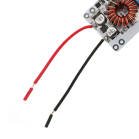 Heavy Duty 180W Dc Dc Boost Converter Module, close-up showing red and black wires, designed for solar arrays and EV chargers.