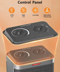 Control panel of Heat Up Fast PTC Ceramic Space Heater With Thermostat 3 Modes No Fuss Compact Desk Heater Space Saving Portable Heater With Overheat And Tip Over Protection