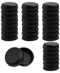 Top Shelf Heavy Duty Wrought Iron Reinforced Patio Furniture Feet Caps 140 Pack White Chair Leg Glides in black color, stacked view.