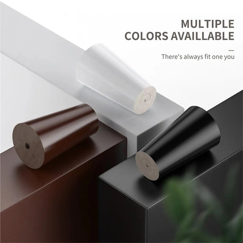 Black Wooden Tapered Furniture Legs With Screw Fittings, 4 Piece Set in black, brown, and white on different surfaces