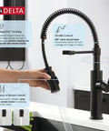 Heavy Duty Slick Finish Kitchen Faucet With Smooth Pull Down Spray Single Handle Matte Black Build showing flexible control features.