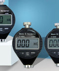 Pro Grade Digital Durometer And Shore A Hardness Tester Designed For Fast Bench Reads With A Sharp High Contrast Display serving three durometers on display.