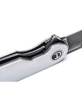 Side view of 3 1/4 Inch Drop Point Pocket Knife With Aluminum Handle, D2 Steel Blade, Smooth Ball Bearing Deployment, showing hinge detail.