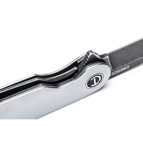 Side view of 3 1/4 Inch Drop Point Pocket Knife With Aluminum Handle, D2 Steel Blade, Smooth Ball Bearing Deployment, showing hinge detail.