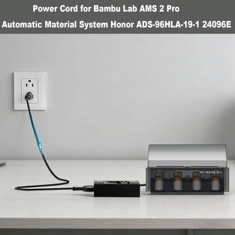 2 Pro Switching Adapter 24V Power Adapter For Bambu Lab AMS 2 Pro Automatic Material System, Plug And Play Compatible With ADS-96HLA-19-1 24096E, Safe 24V Cord Charger For Reliable Filament Feeding And Quick Swaps, black adapter with cable