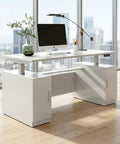 Kickass Hella Spacious Dual Motor Height Adjustable Electric Standing Desk Smooth 67 Inch Wide White Sit Stand Workstation with storage.