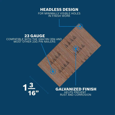 23 Gauge Headless Pin Nails 1-3/16 Inch Galvanized Finish Nails For Pin Nailer 10000 Count Pack Compatible With Most 23G Pin Nailers Professional Grade Fasteners For Thick Trim Molding Cabinetry And Joinery, 1-3/16" galvanized strip