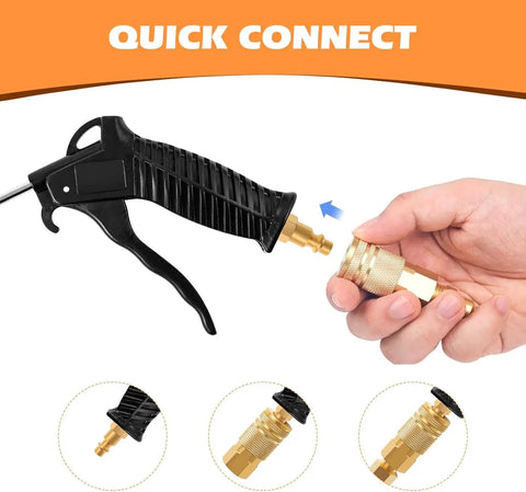 Brass One Quarter Inch NPT Air Coupler Quick Connect Fitting for Hose and Compressor Accessories shown in hand