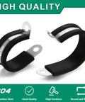 Front view of OURU 3/8 in stainless steel cable clamps with rubber-coated exterior and mounting tabs; black, two clamps shown.