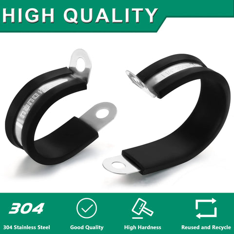 Front view of OURU 3/8 in stainless steel cable clamps with rubber-coated exterior and mounting tabs; black, two clamps shown.