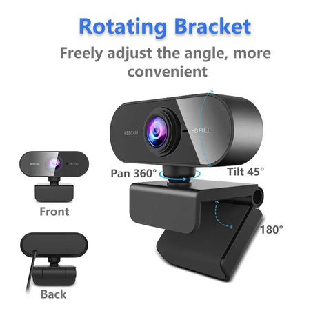 Hella Sharp 1080P Hd Webcam With Built In Mic And Flexible Stand For Pc Laptop Desktop, adjustable rotation, pan, and tilt angles.