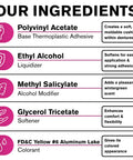 List of ingredients for Thermoplastic Denture Adhesive That Refits And Tightens Loose Dentures For A Long Lasting Snug Fit.