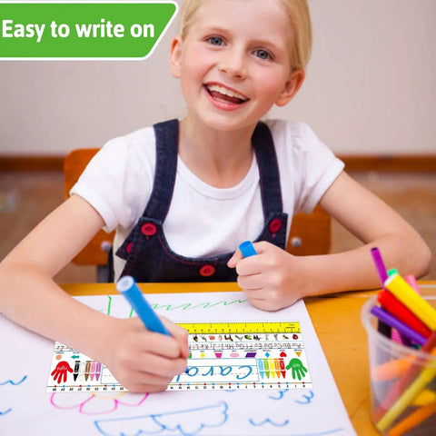 Child drawing with Self Adhesive Dope Desk Nameplates For Primary Classrooms Pack Of 36 With Manuscript Alphabet Upper And Lower Case Letters 26 Alphabet Pictures 16 Shapes Stroke Lines 13.8 X 4 Inches Colorful Desk Tags.