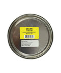 Top view of 1 gallon can of Workhorse Exterior Wood Preservative Finish Clear Semi Transparent Stain with stirring instructions.
