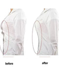 Before and after image of shirt with and without Clear Snap Buttons Set 100 Packs Four Sizes 7mm 10mm 15mm 18mm Invisible Sew On.
