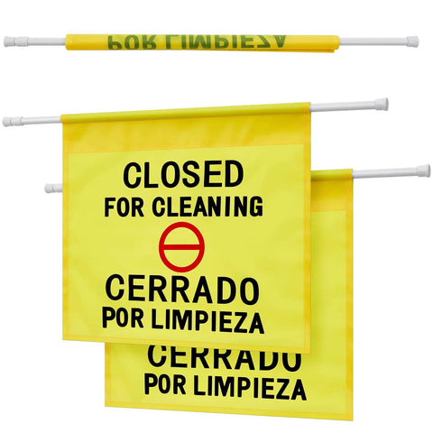Two Pack Restroom Closed For Cleaning Signs English And Spanish Adjustable 30 To 53 Inch Yellow Hanging Doorway Safety Signs For Janitors Bathrooms Restaurants Hotels And Offices