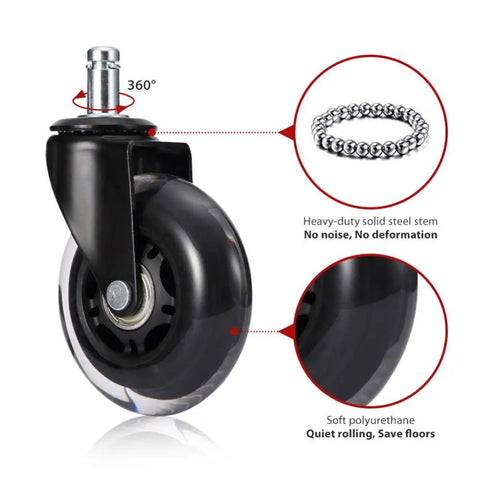 Heavy Duty 3 Inch Swivel Caster Wheels With Soft Rubber Tread Quiet Rolling Twin Design For Office Chairs Rolls Like A Dream Smooth Operator Replacement Set Handles Six Hundred Pounds Easily No Fuss