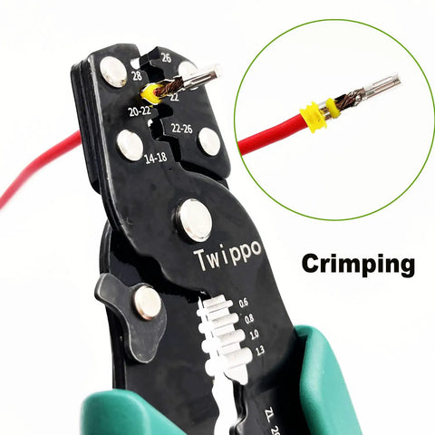 Heavy Duty Wire Crimping Tool With Stripper Cutter For Open Barrel Terminals And Heat Shrink Connectors, showing crimping action