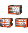 Heavy Duty Plastic Organizing Case Featuring Custom Removable Walls For Screws Bolts Fasteners And Miniature Project Parts, 3 angle views.