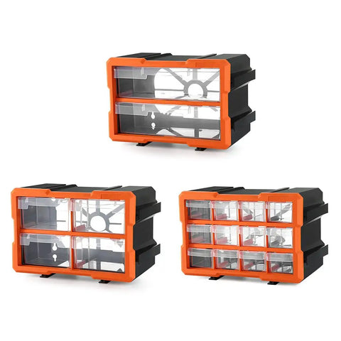 Heavy Duty Plastic Organizing Case Featuring Custom Removable Walls For Screws Bolts Fasteners And Miniature Project Parts, 3 angle views.