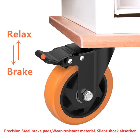 Close-up of Sweet Rolling 4 Inch Caster Wheels Set Of 4 Heavy Duty Swivel Casters With Brake, featuring precision brake pads.