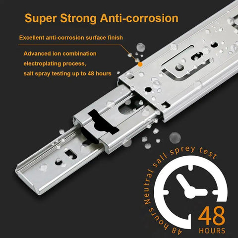 22 Inch Full Extension Ball Bearing Drawer Slides Set, 10 Pairs With Side Mount And Rear Brackets, anti-corrosion finish